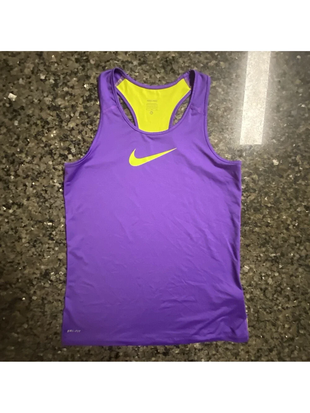 Nike Pro Women’s XL Dri-FIT Racerback Tank Top Purple Yellow Logo